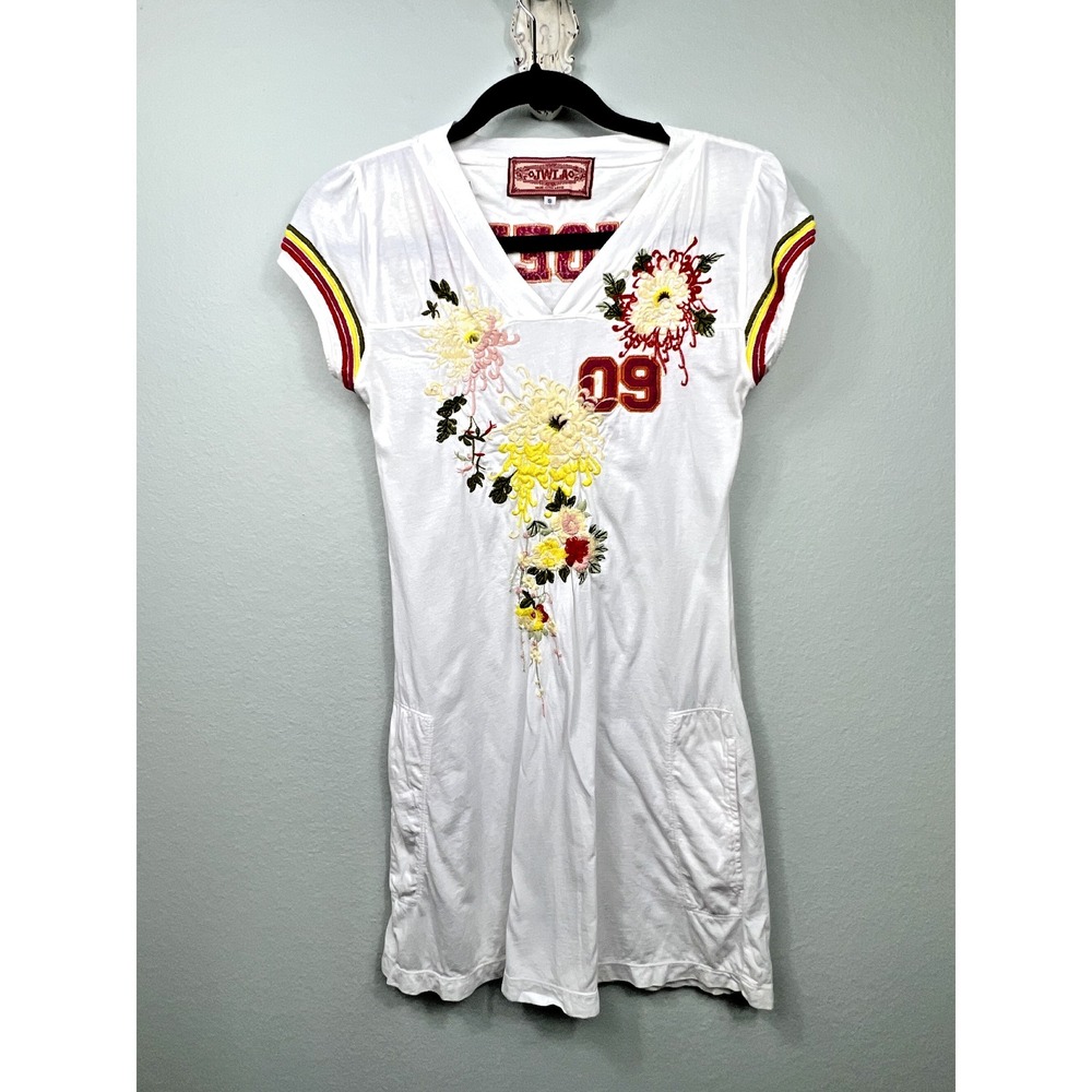 Johnny Was Tunic Dress JWLA 09/Tigers Floral‎ Embroidered Cotton White Small